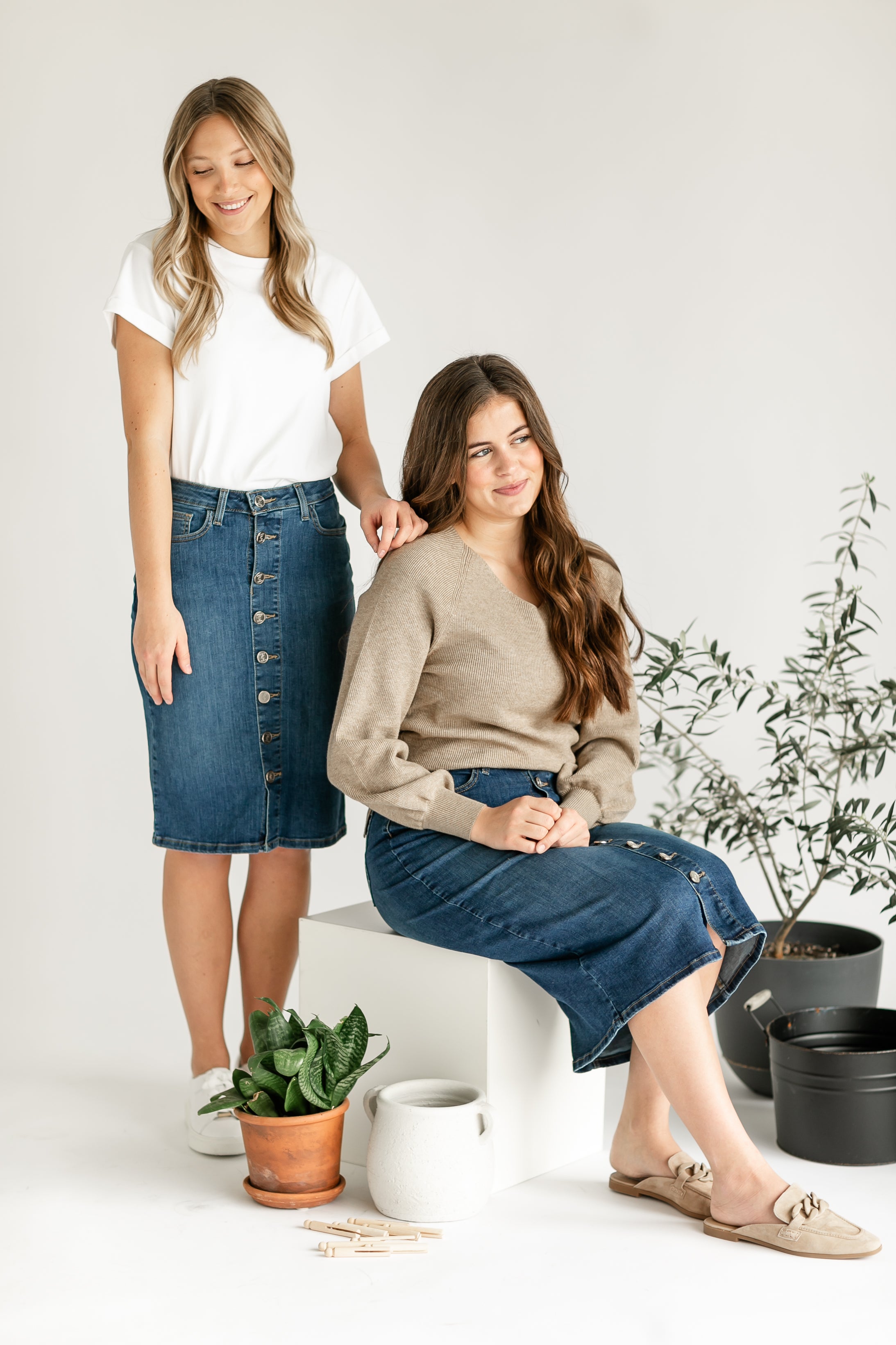 Zana Front Button Denim Midi Skirt Inherit Co.
