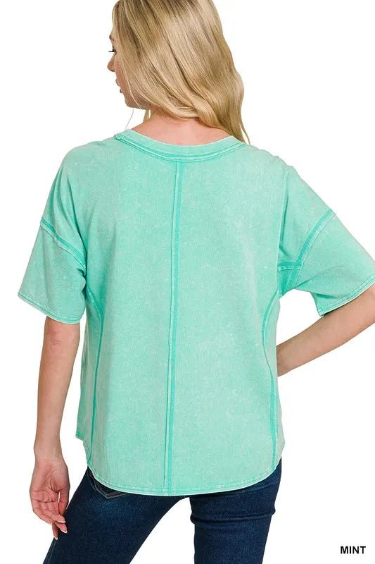 Zenana Acid Washed Short Sleeve Tee & Shorts Set - Love Salve