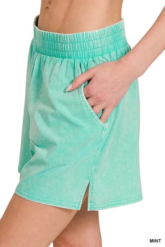 Zenana Acid Washed Short Sleeve Tee & Shorts Set - Love Salve
