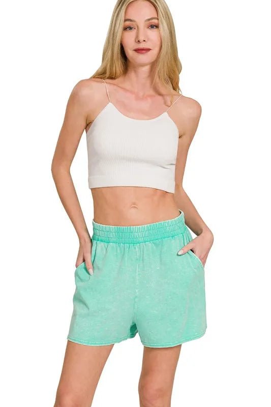 Zenana Acid Washed Short Sleeve Tee & Shorts Set - Love Salve