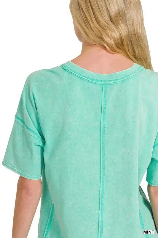 Zenana Acid Washed Short Sleeve Tee & Shorts Set - Love Salve