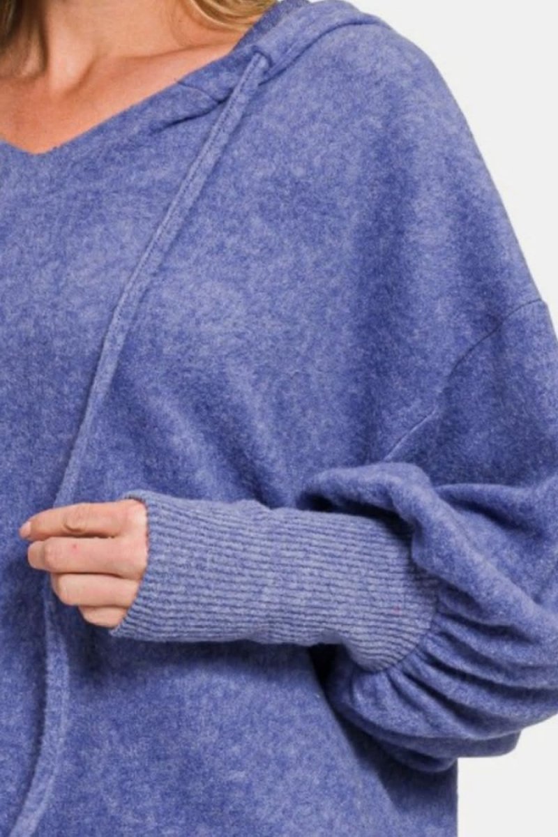 Zenana Brushed Hacci Drop Shoulder Cropped Hoodie - Love Salve 