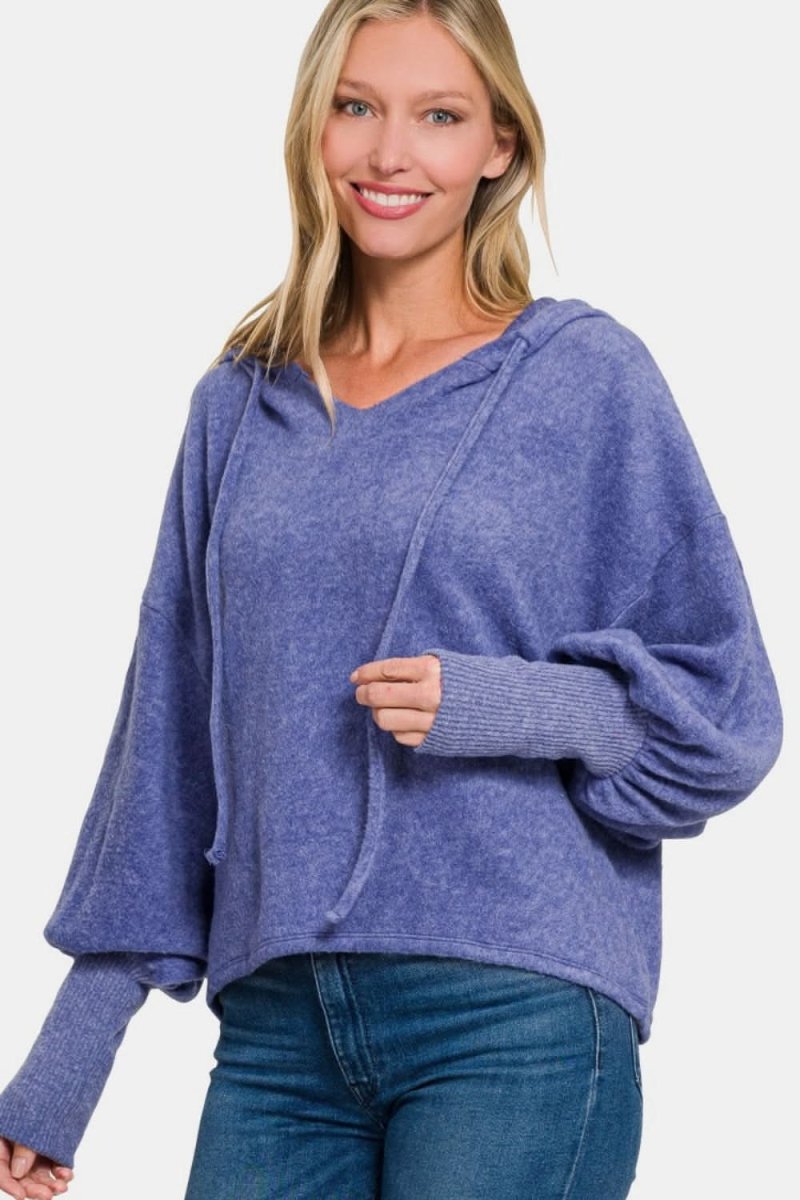 Zenana Brushed Hacci Drop Shoulder Cropped Hoodie - Love Salve 