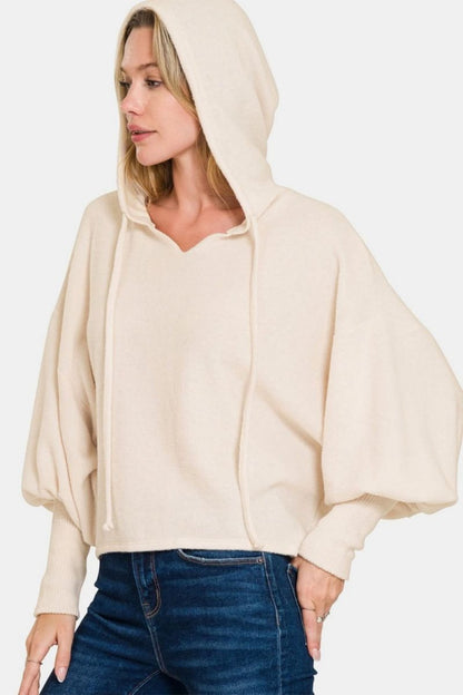 Zenana Brushed Hacci Drop Shoulder Cropped Hoodie - Love Salve 
