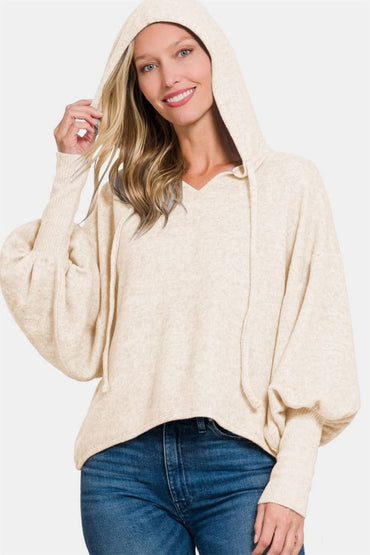 Zenana Brushed Hacci Drop Shoulder Cropped Hoodie - Love Salve 