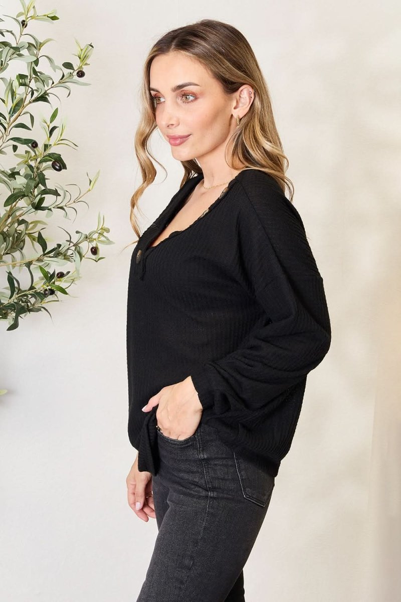 Zenana Buttoned Long Sleeve Blouse - Love Salve 