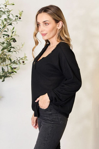 Zenana Buttoned Long Sleeve Blouse - Love Salve 