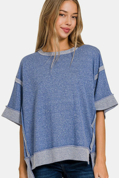 Zenana Contrast Trim Drop Shoulder T-Shirt - Love Salve