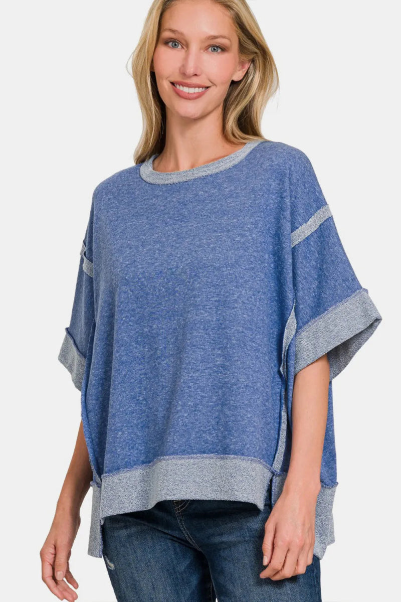 Zenana Contrast Trim Drop Shoulder T-Shirt for Casual Style - Love Salve