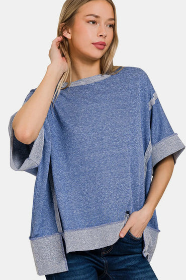 Zenana Contrast Trim Drop Shoulder T-Shirt for Casual Style - Love Salve