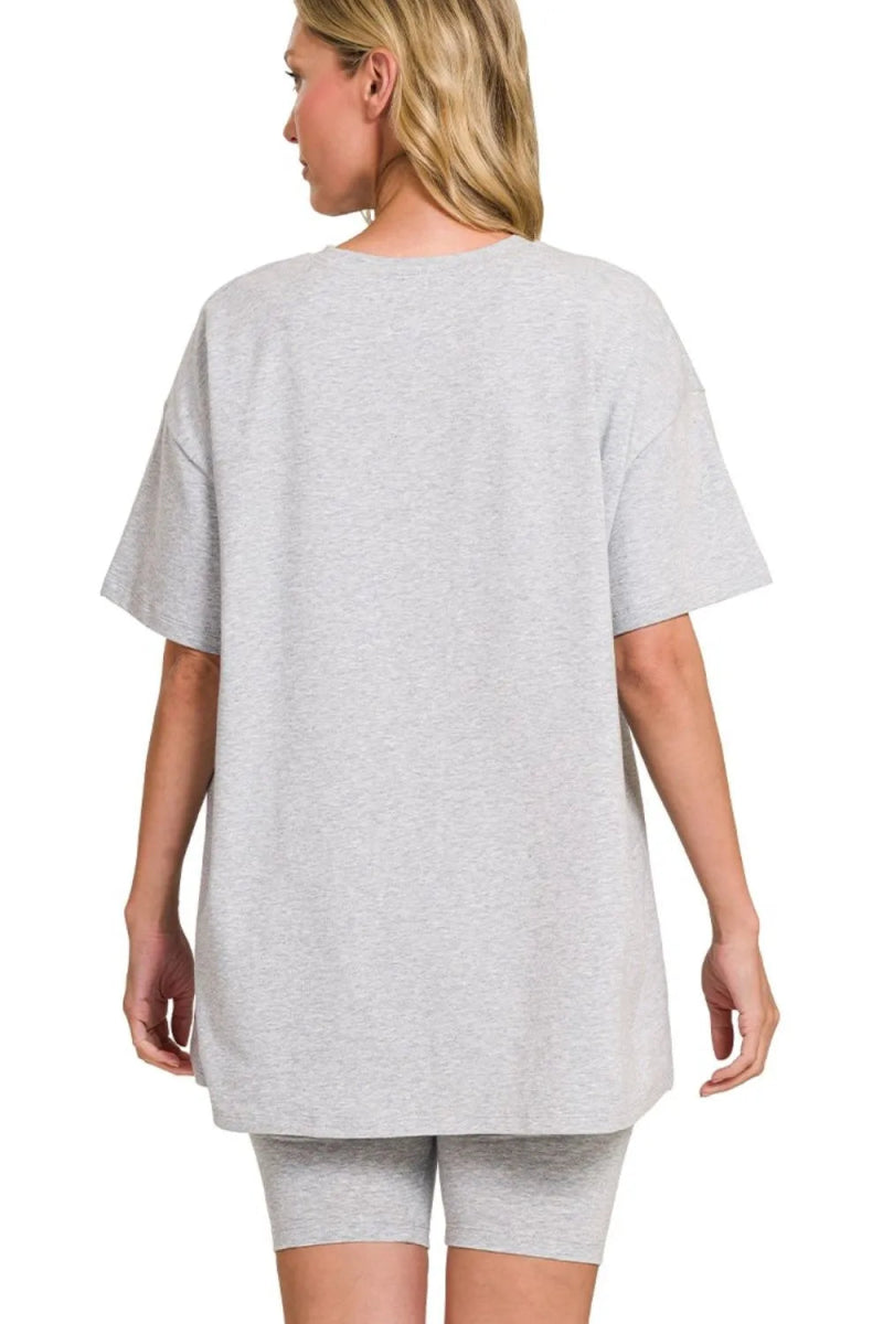 Zenana Cotton Round Neck Top & Biker Shorts - Love Salve