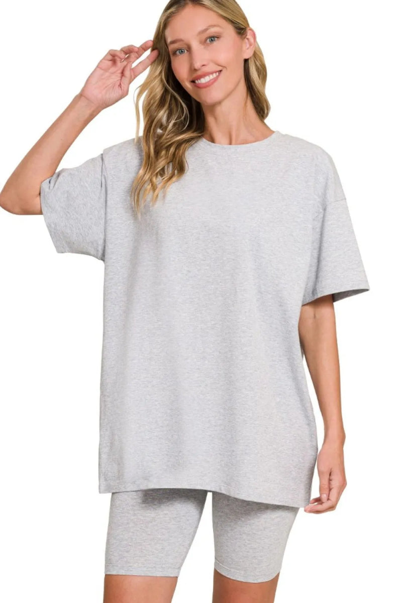 Zenana Cotton Round Neck Top & Biker Shorts - Love Salve