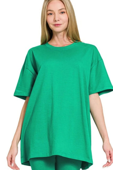 Zenana Cotton Round Neck Top & Biker Shorts - Love Salve