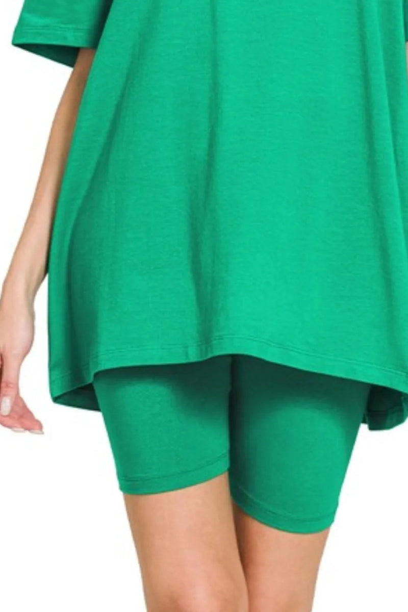 Zenana Cotton Round Neck Top & Biker Shorts - Love Salve