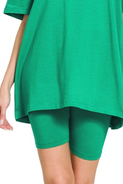 Zenana Cotton Round Neck Top & Biker Shorts - Love Salve