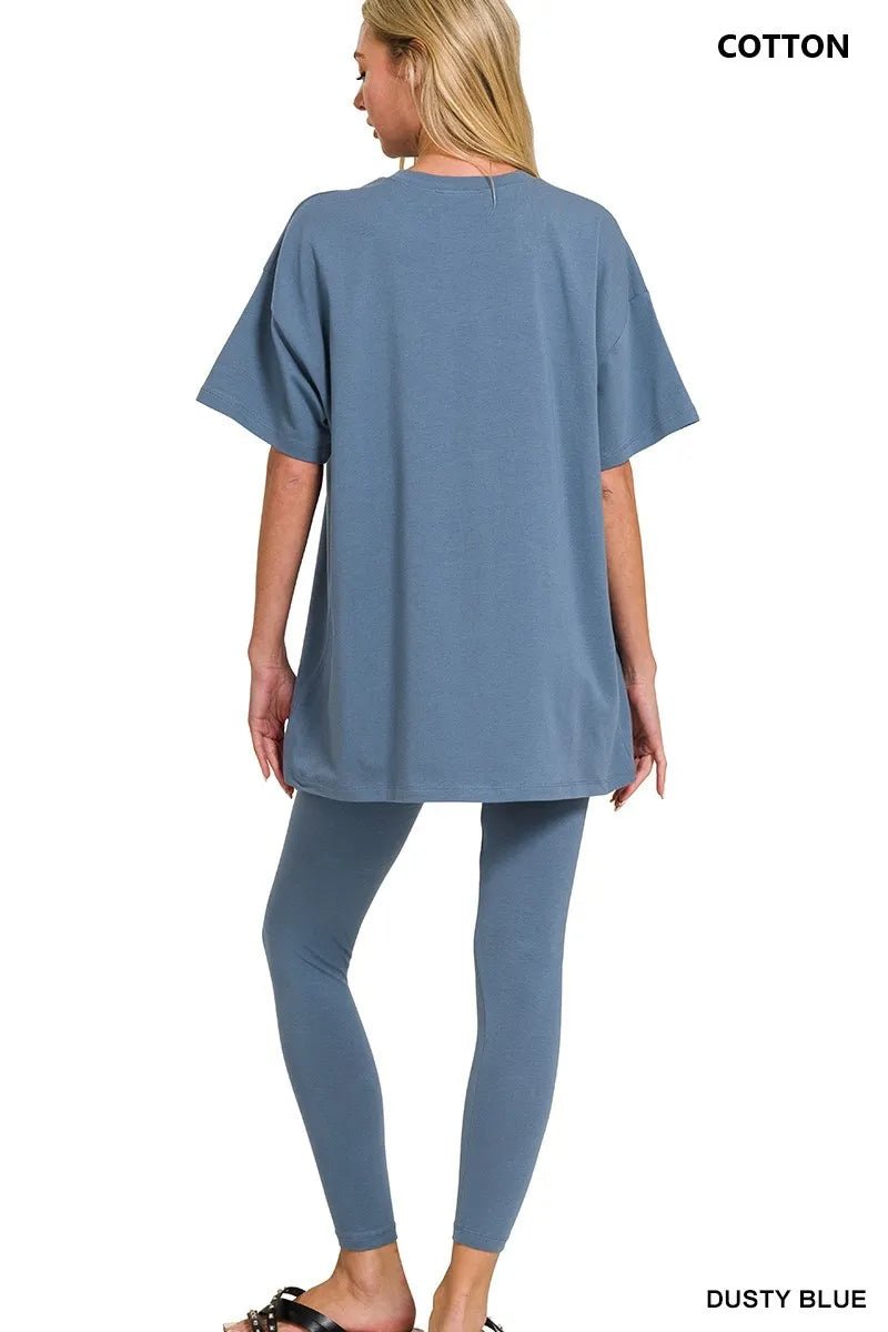 Zenana Cotton Round Neck Top & Legging Set - Love Salve