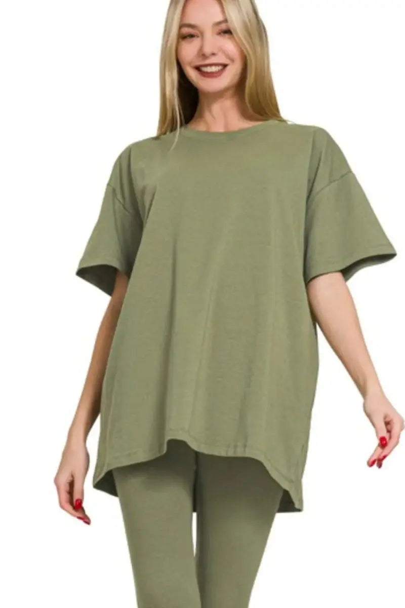 Zenana Cotton Round Neck Top & Legging Set - Love Salve