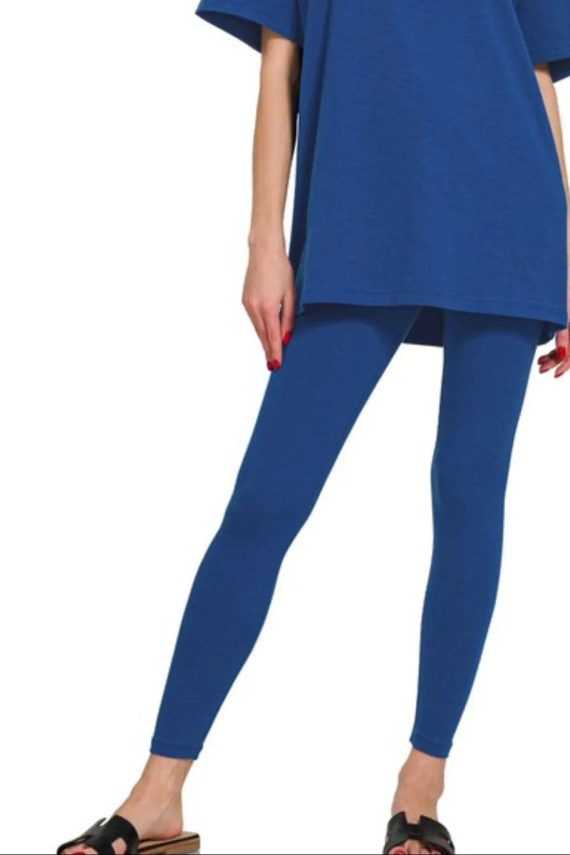 Zenana Cotton Round Neck Top & Legging Set - Love Salve