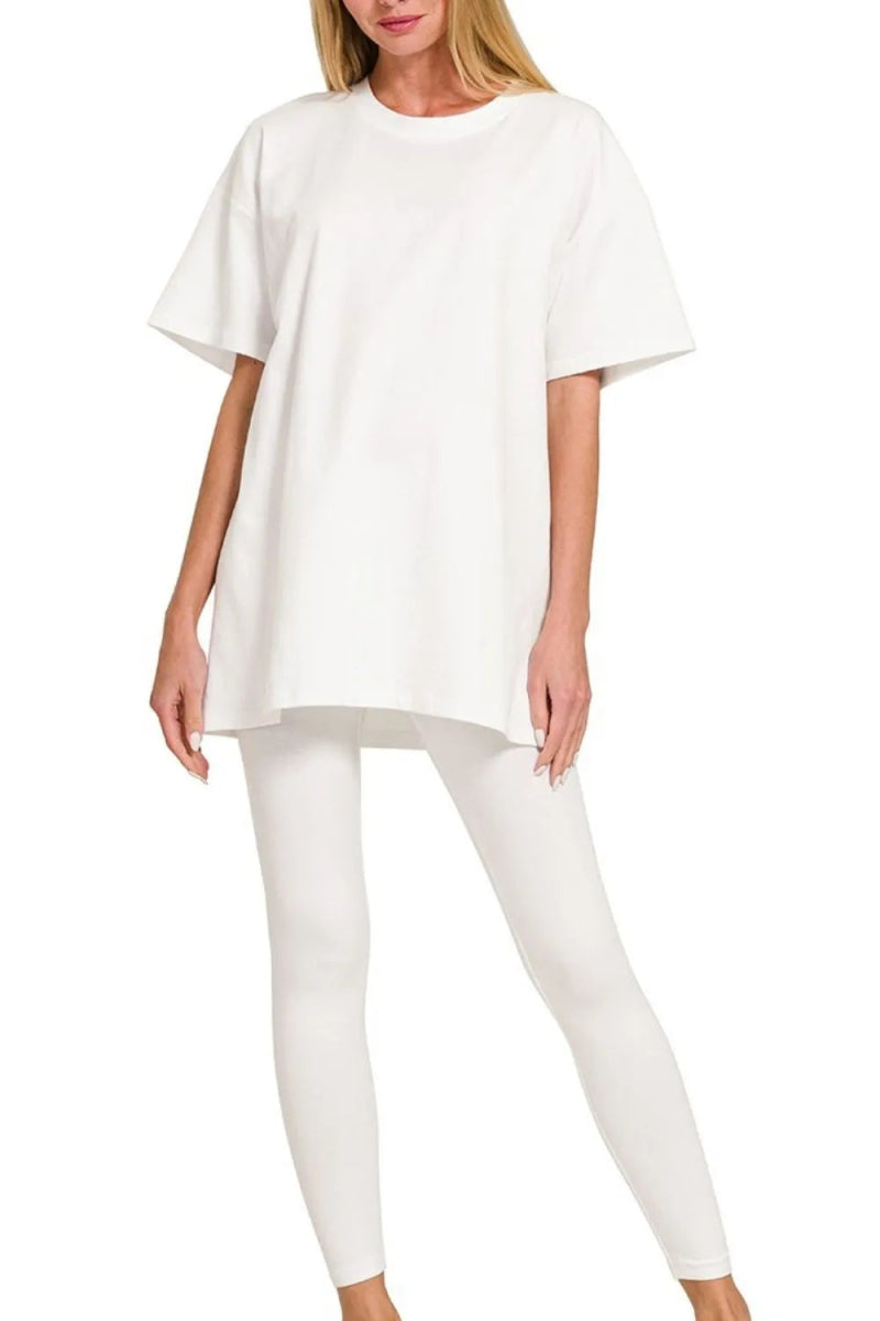 Zenana Cotton Round Neck Top & Legging Set - Love Salve