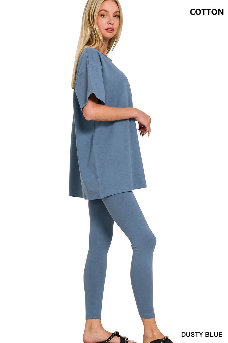 Zenana Cotton Round Neck Top & Legging Set - Love Salve