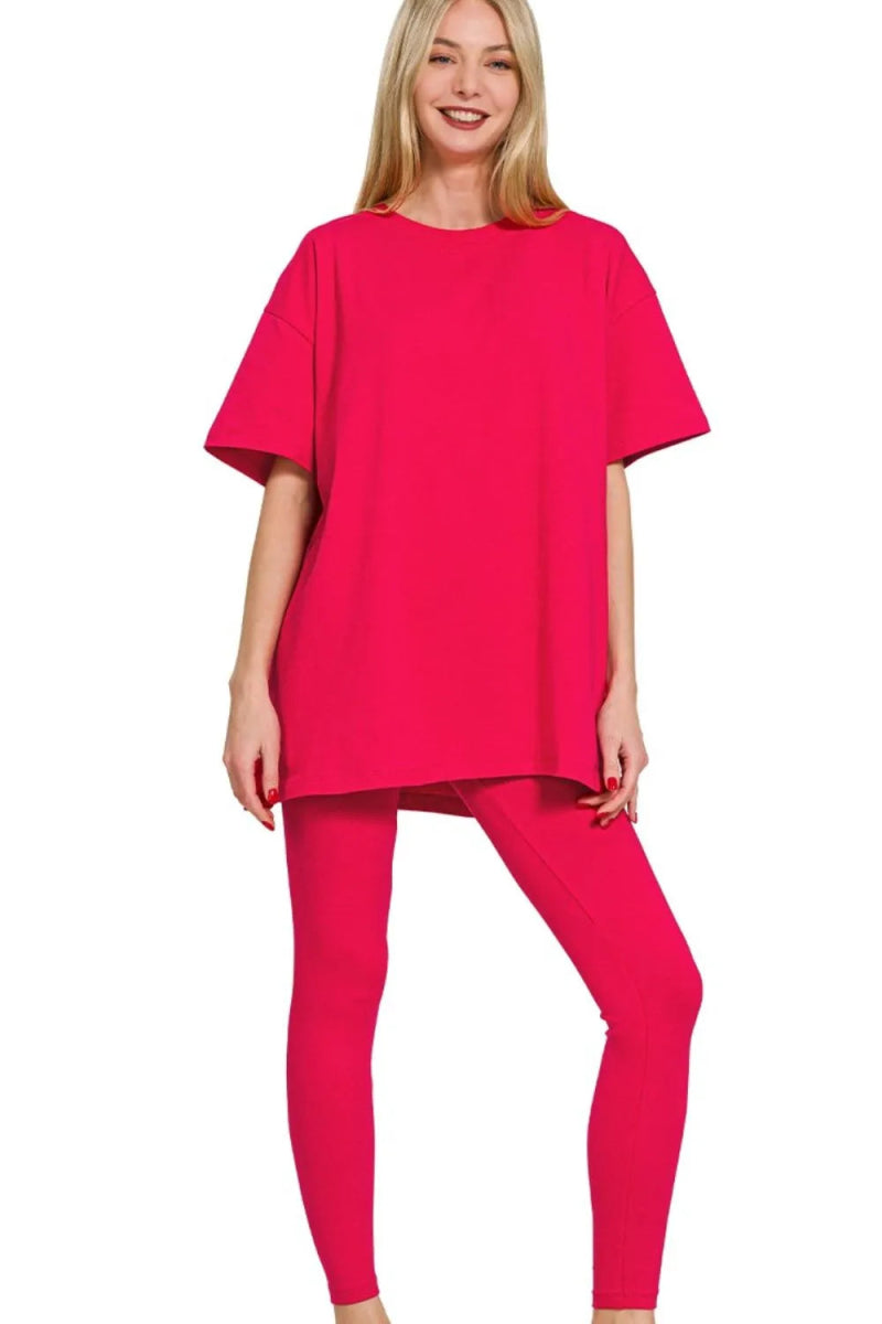 Zenana Cotton Round Neck Top & Legging Set - Love Salve