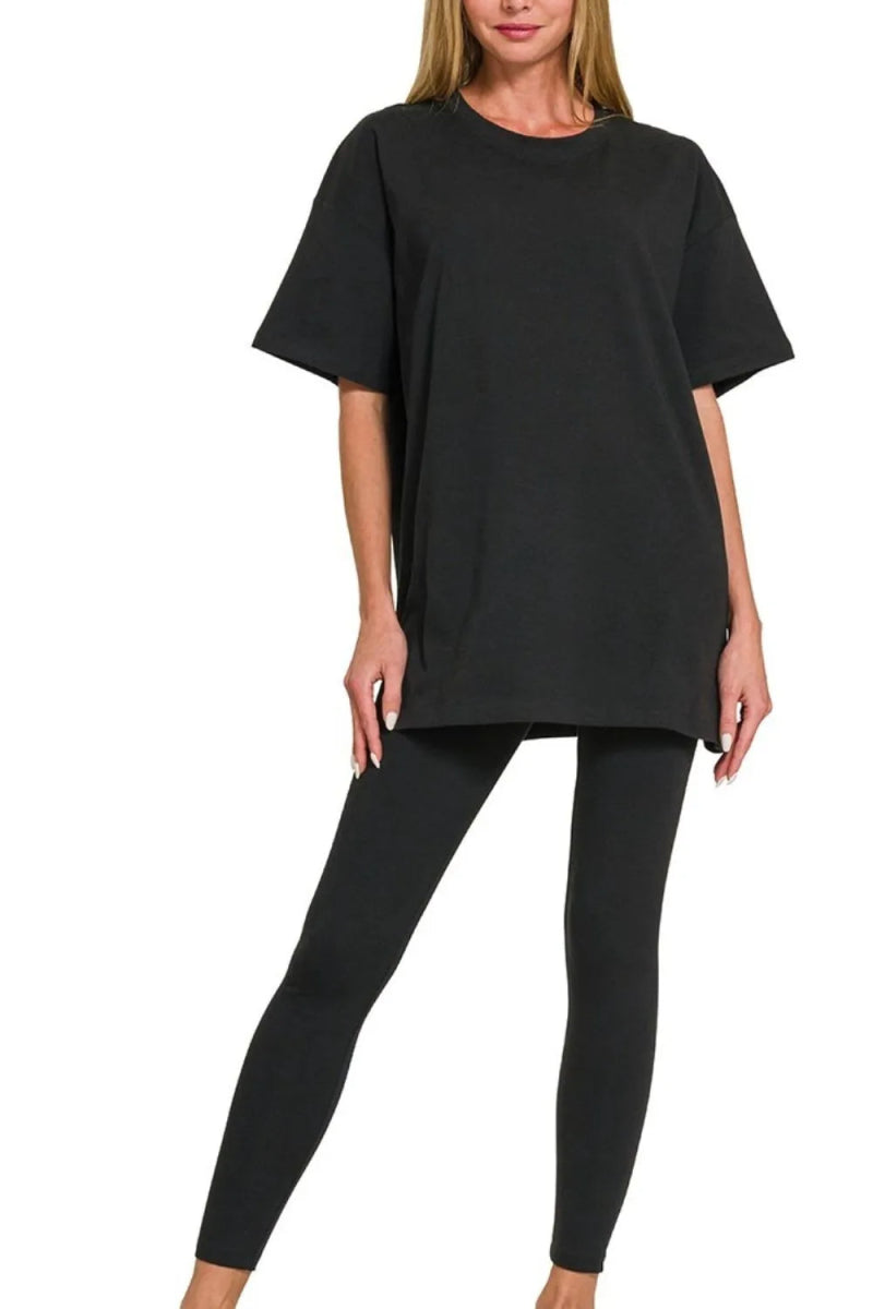 Zenana Cotton Round Neck Top & Legging Set - Love Salve