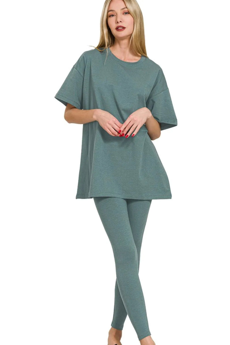 Zenana Cotton Round Neck Top & Legging Set - Love Salve