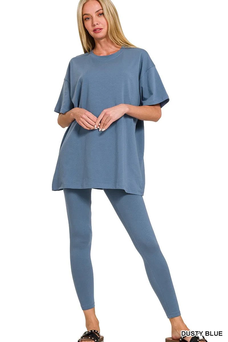 Zenana Cotton Round Neck Top & Legging Set - Love Salve
