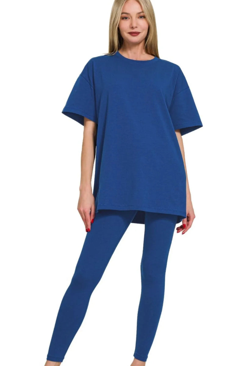 Zenana Cotton Round Neck Top & Legging Set - Love Salve