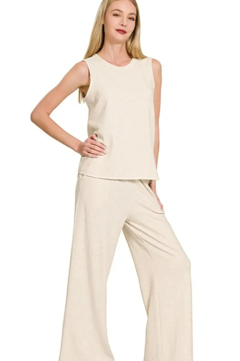 Zenana Cotton Slub Tank & Pants Set - Love Salve