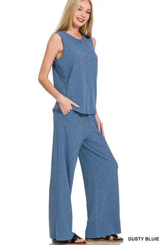 Zenana Cotton Slub Tank & Pants Set - Love Salve