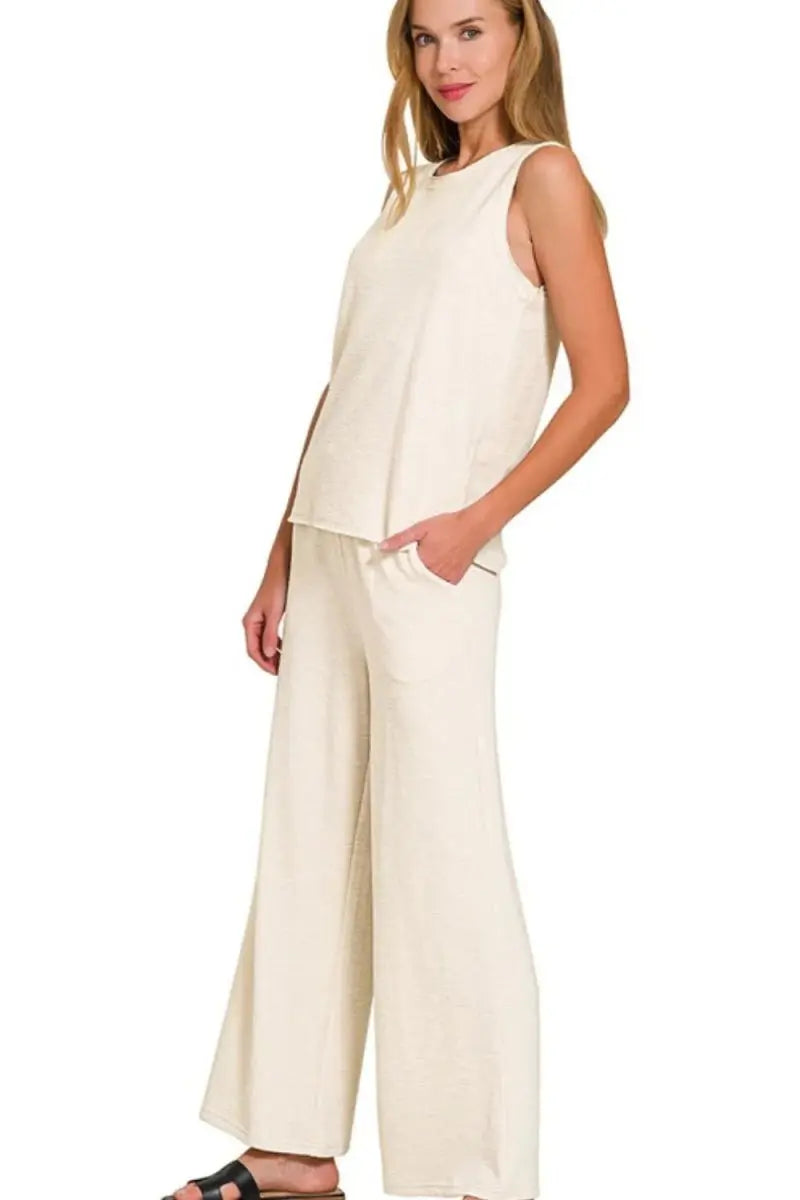 Zenana Cotton Slub Tank & Pants Set - Love Salve