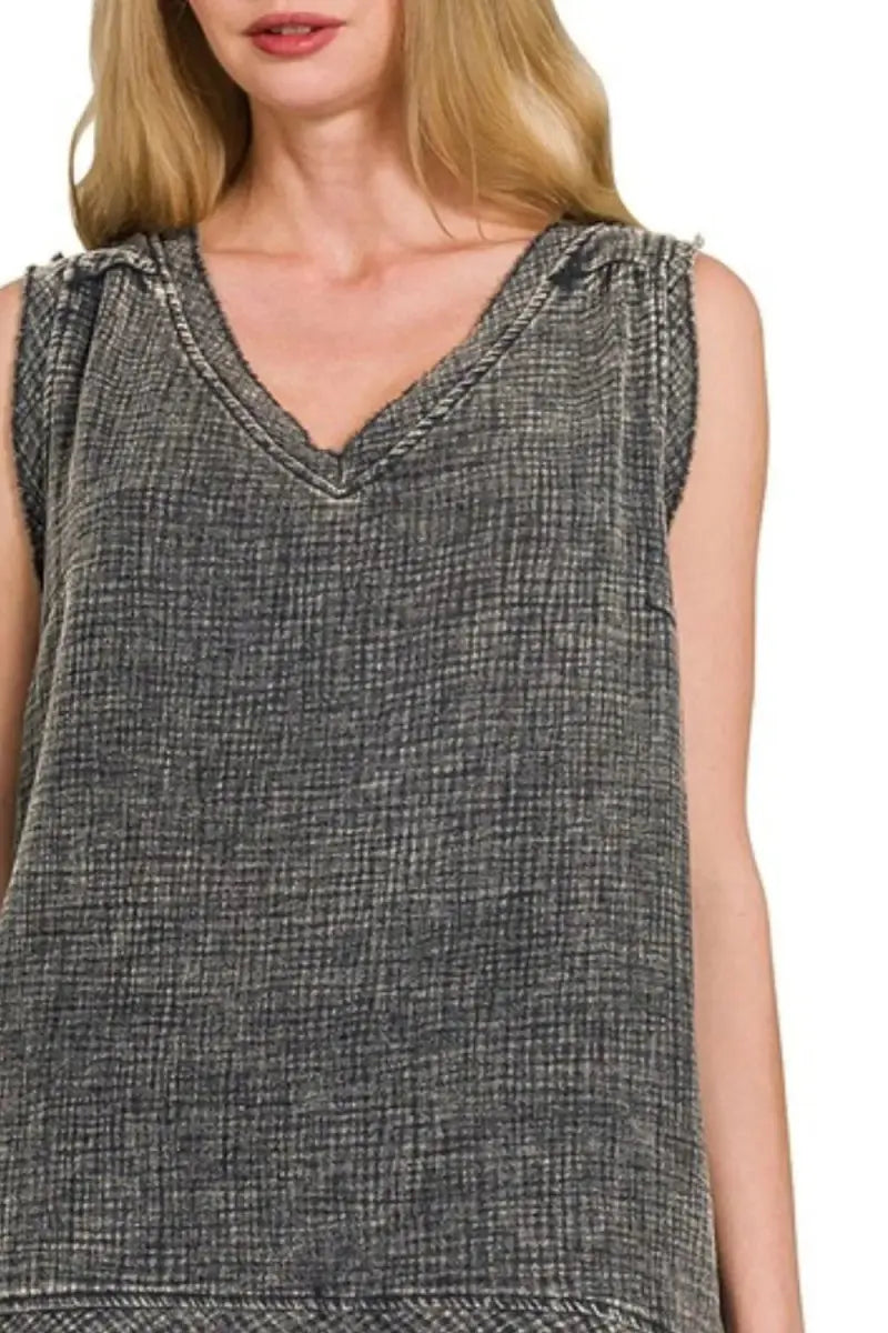 Zenana Double Gauze Raw Edge Acid Washed Tank Top - Love Salve 