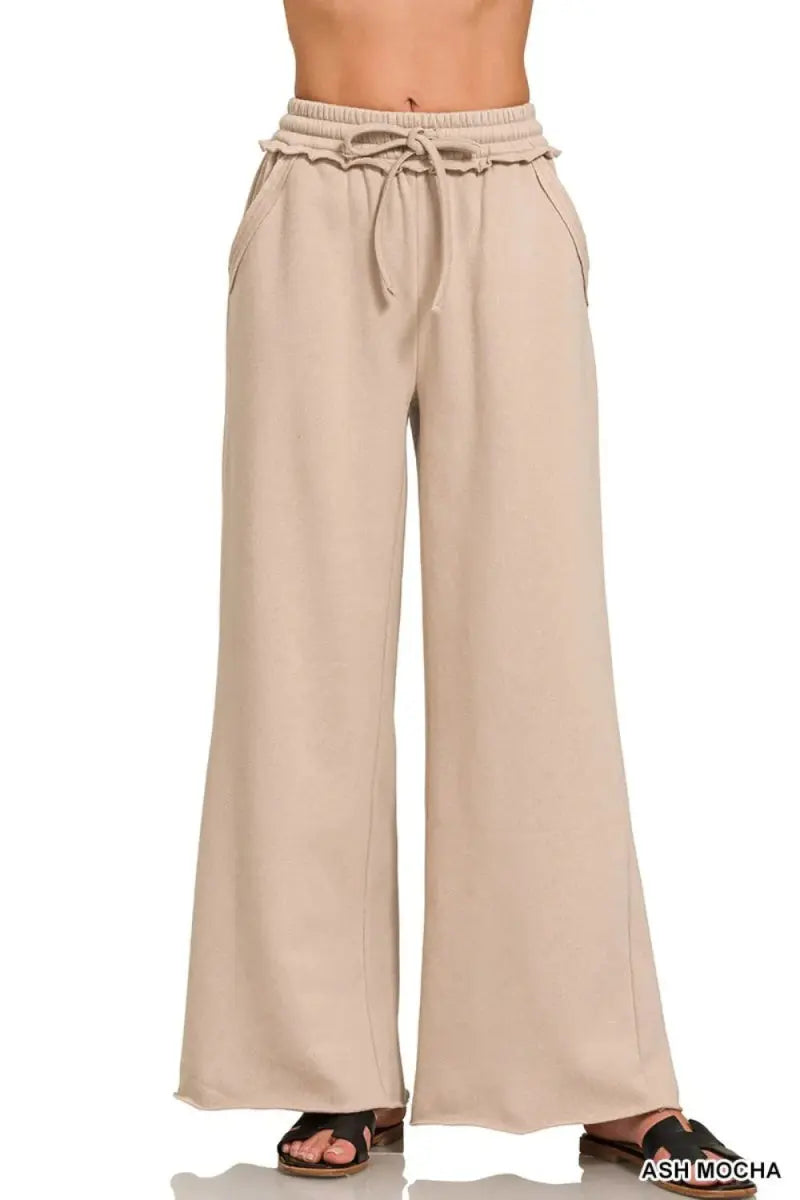 Zenana Fleece Exposed Seam Wide Leg Sweatpants for Women - Love Salve 