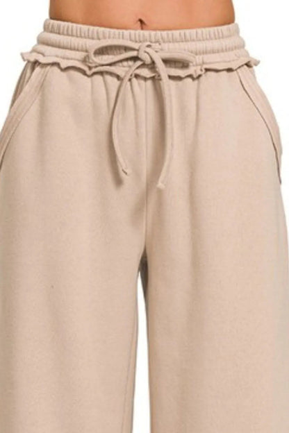 Zenana Fleece Exposed Seam Wide Leg Sweatpants for Women - Love Salve 