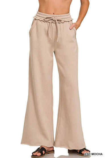 Zenana Fleece Exposed Seam Wide Leg Sweatpants for Women - Love Salve 