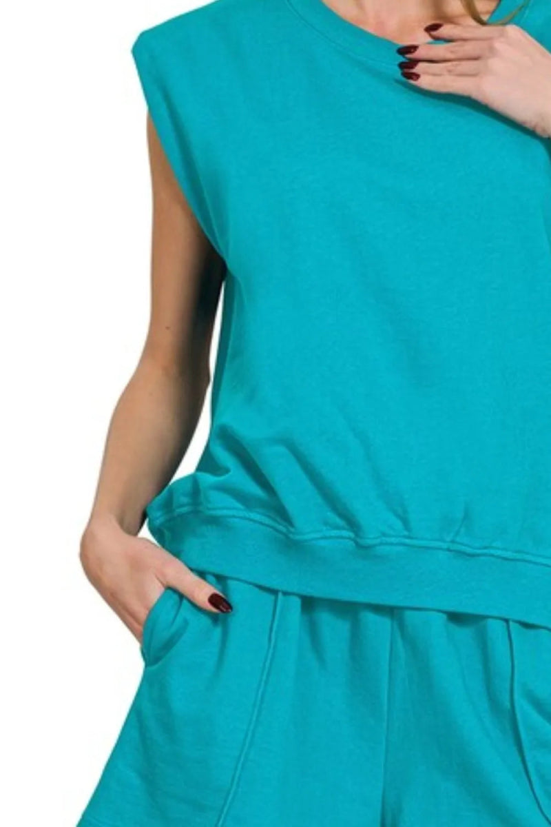 Zenana French Terry Sleeveless Top & Shorts Set - Love Salve