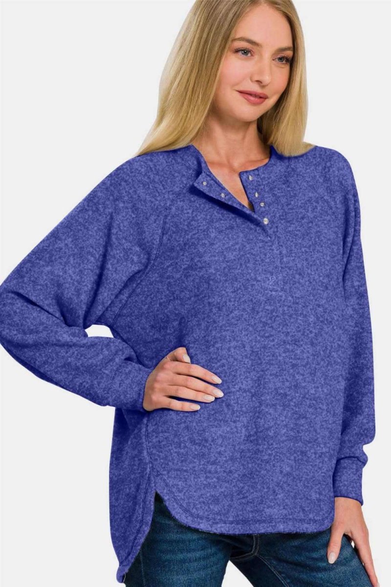Zenana Full Size Brushed Melange Hacci High-Low Sweater - Love Salve 