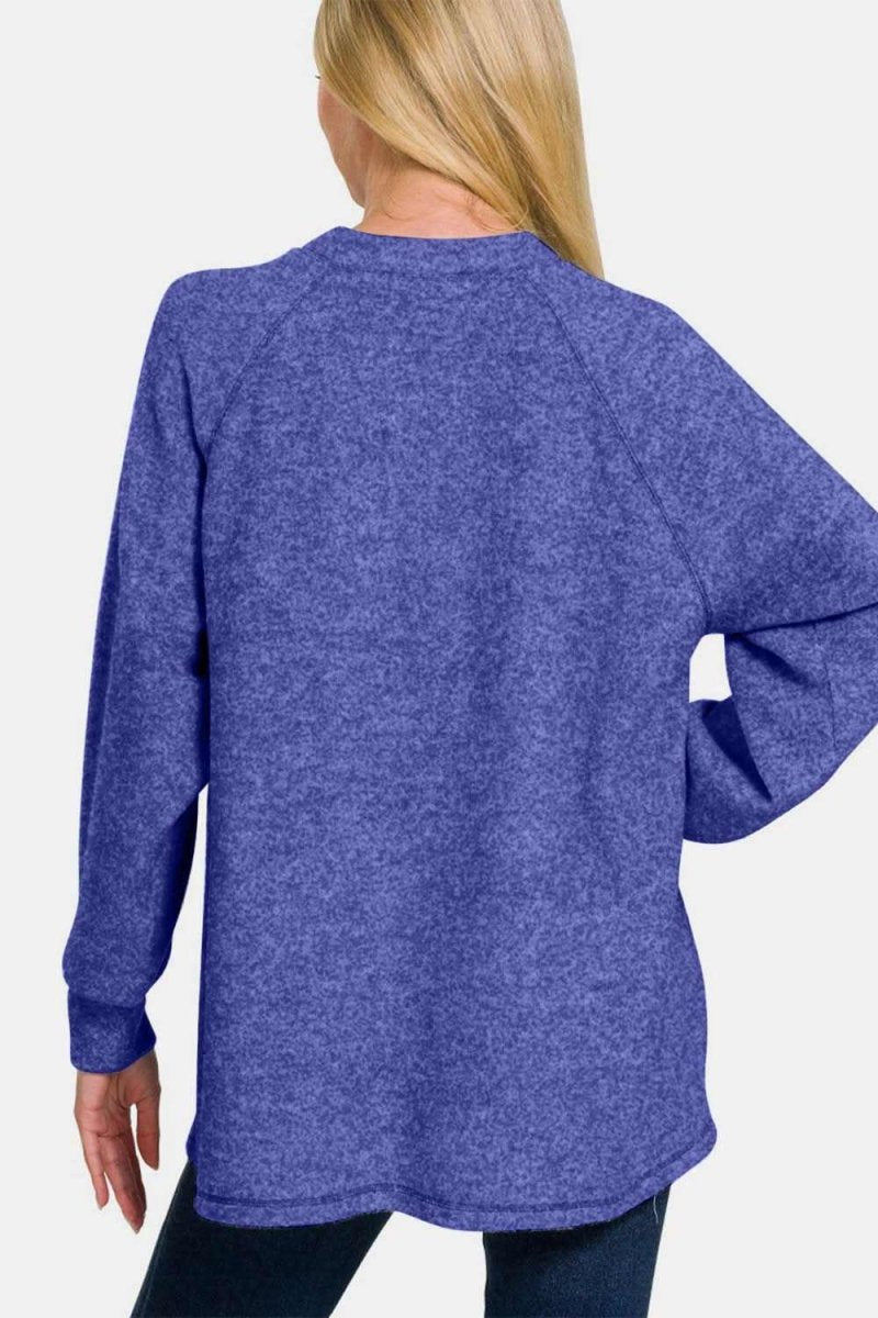 Zenana Full Size Brushed Melange Hacci High-Low Sweater - Love Salve 