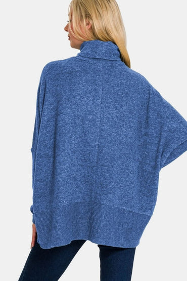 Zenana Full Size Brushed Melange Hacci Turtleneck Sweater - Love Salve 