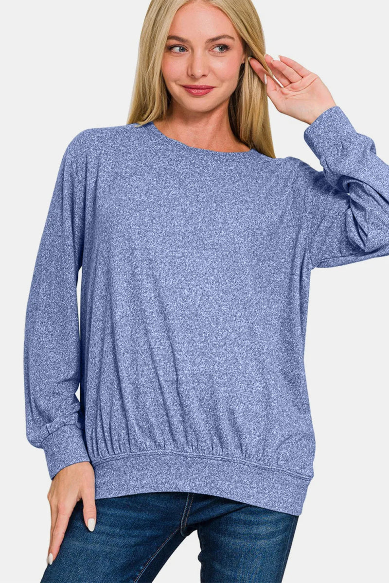 Zenana Full Size Melange Round Neck Top for Everyday Wear - Love Salve 