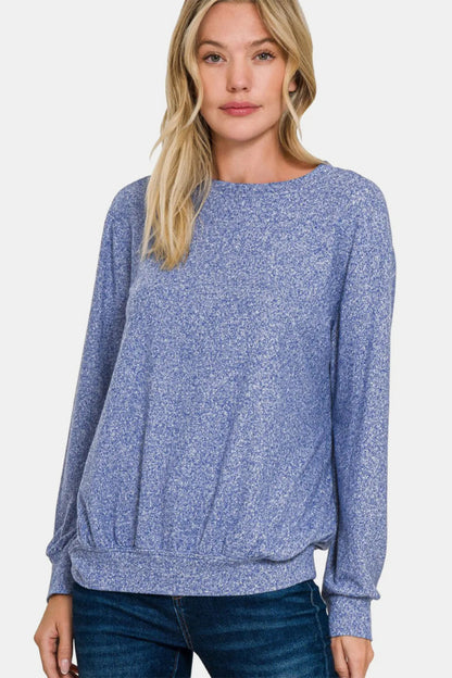 Zenana Full Size Melange Round Neck Top for Everyday Wear - Love Salve 
