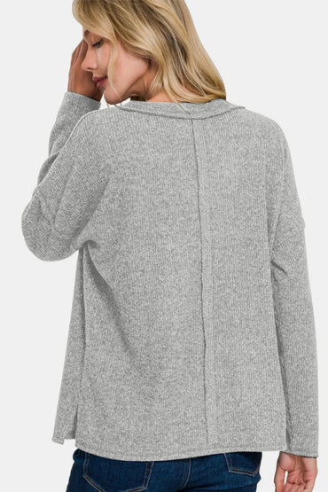 Zenana Full Size Ribbed V-Neck Drop Shoulder Top for Women - Love Salve 
