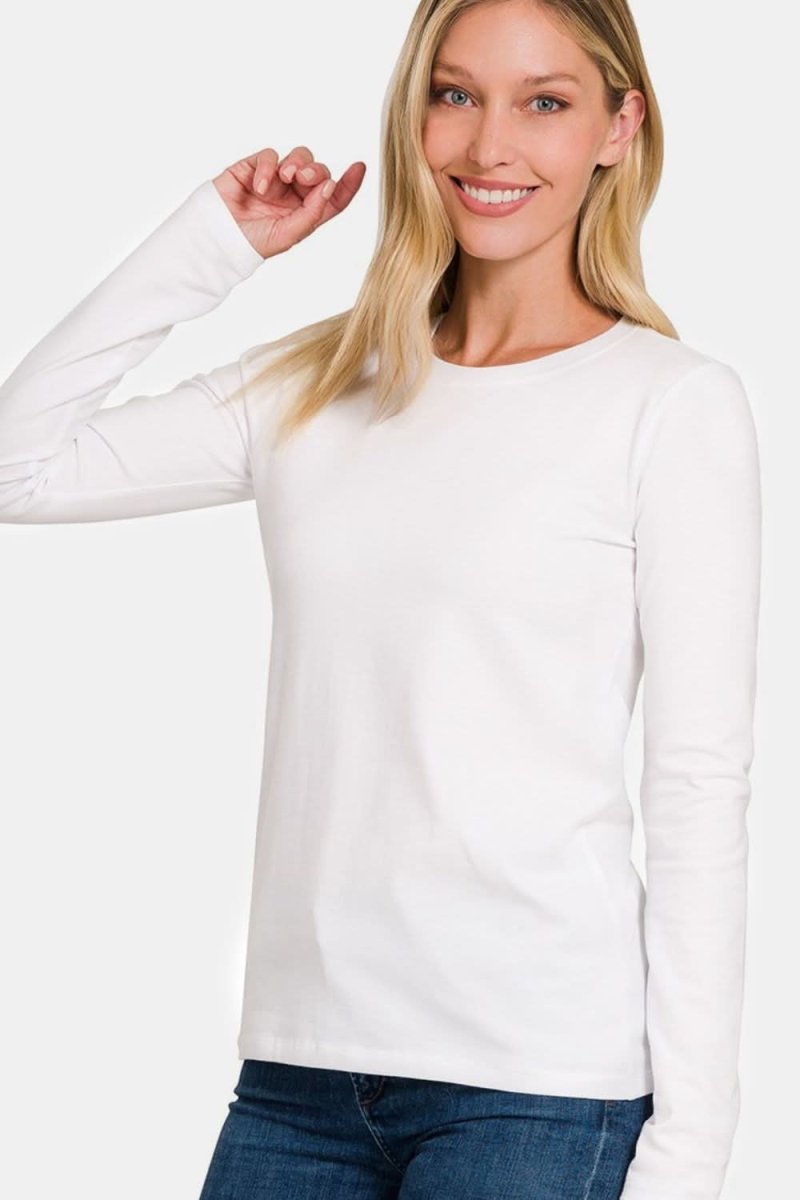 Zenana Full Size Solid Color Round Neck Long Sleeve T-Shirt - Love Salve 