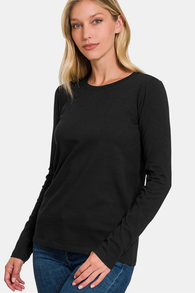 Zenana Full Size Solid Color Round Neck Long Sleeve T-Shirt - Love Salve 