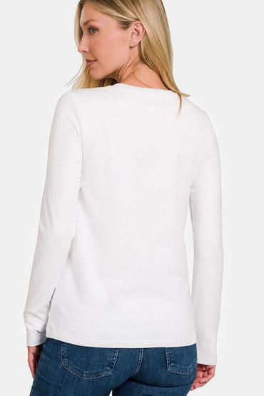 Zenana Full Size Solid Color Round Neck Long Sleeve T-Shirt - Love Salve 