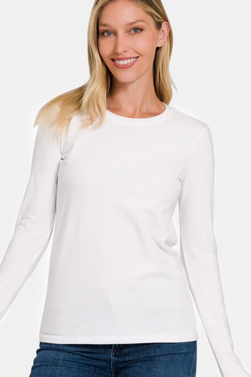 Zenana Full Size Solid Color Round Neck Long Sleeve T-Shirt - Love Salve 