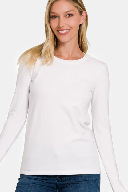 Zenana Full Size Solid Color Round Neck Long Sleeve T-Shirt - Love Salve 