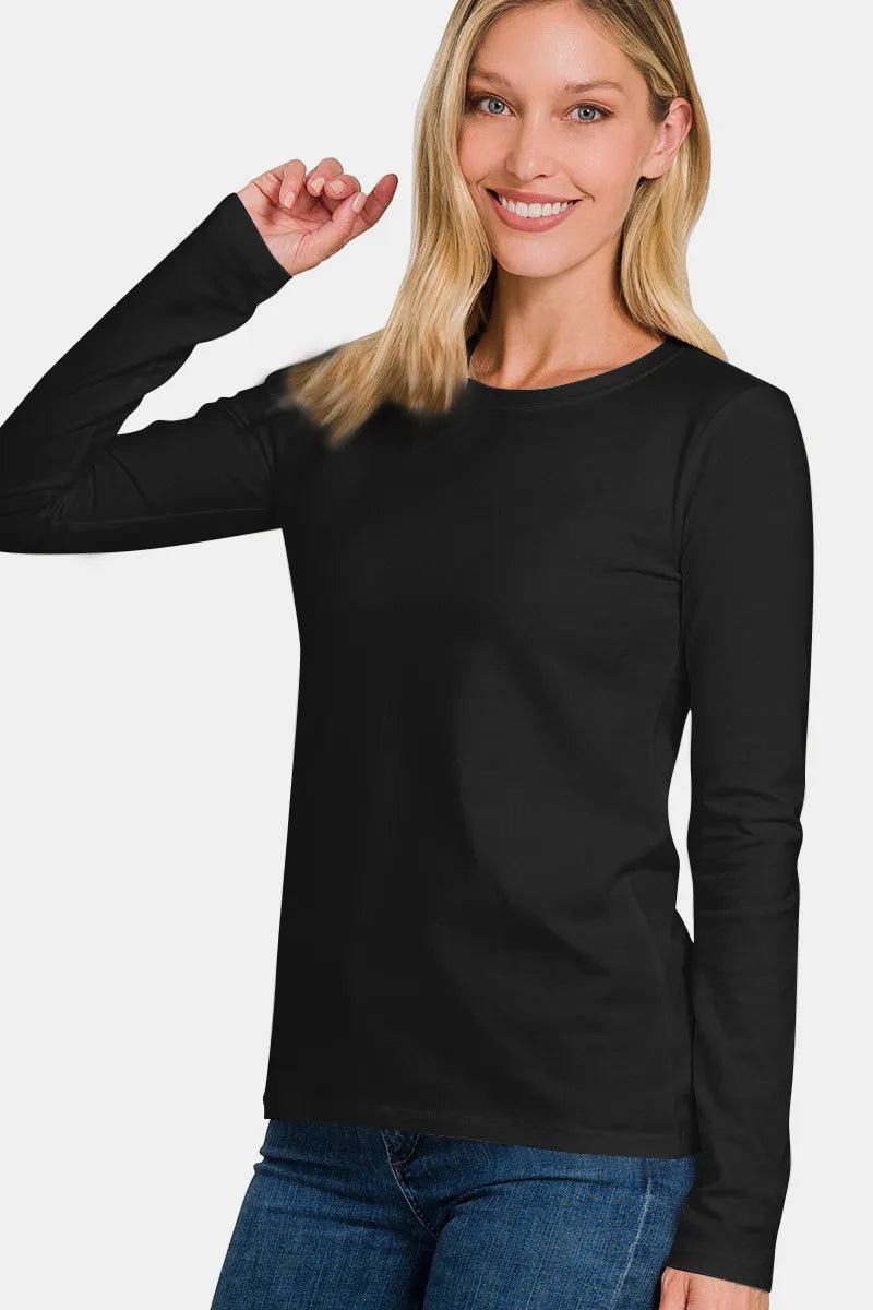 Zenana Full Size Solid Color Round Neck Long Sleeve T-Shirt - Love Salve 