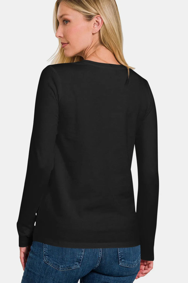 Zenana Full Size Solid Color Round Neck Long Sleeve T-Shirt - Love Salve 